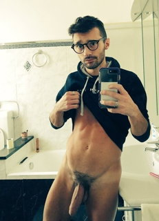 Photo by Nickplus33 with the username @Nickplus33, who is a verified user,  June 10, 2024 at 2:03 AM and the text says '#selfie #hung #massivecock #thickdick #bush #beard #specs #band #scruff  #otter  #fatcock #uncut'