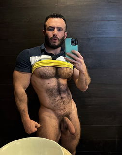 Photo by Nickplus33 with the username @Nickplus33, who is a verified user,  June 8, 2024 at 3:03 AM and the text says '#selfie #muscled #hairy #youngdilf #balls #hairychest #hung #uncut  #balls'