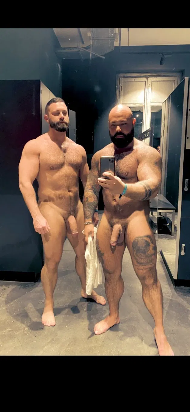 Photo by Nickplus33 with the username @Nickplus33, who is a verified user,  March 22, 2024 at 2:57 AM and the text says '#selfie #beefy #toned #hairy #hung #massivecock #thickdick #bald #lockerroom #PA #dilf'