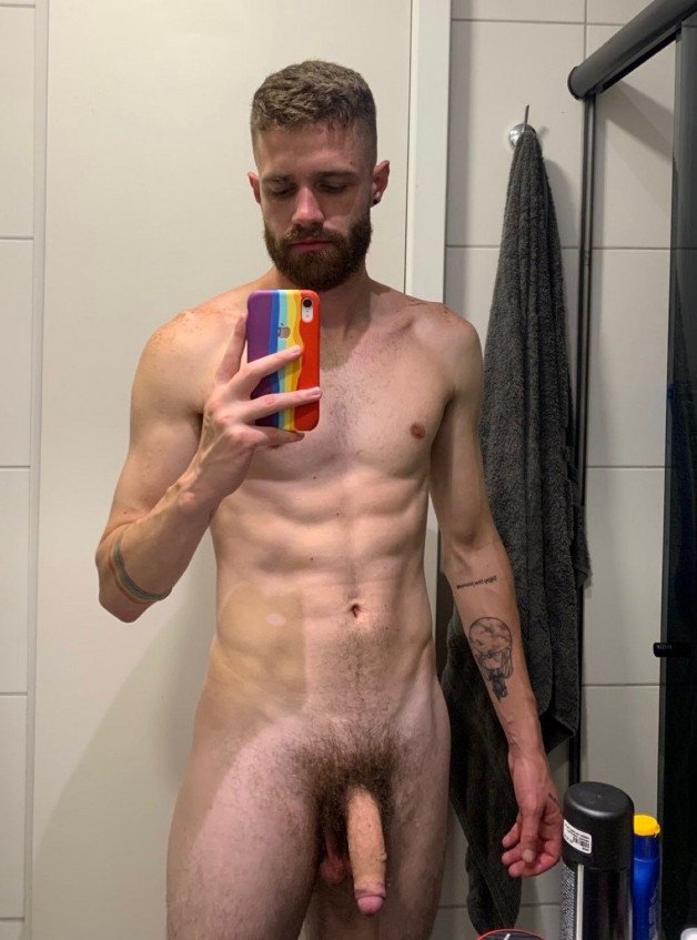 Photo by Nickplus33 with the username @Nickplus33, who is a verified user,  July 4, 2024 at 2:51 AM and the text says '#selfie #otter  #beard #hung #longdick #schlong  #uncut  #bush #lean'