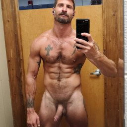 Photo by Nickplus33 with the username @Nickplus33, who is a verified user,  April 26, 2024 at 1:55 AM and the text says '#nicolasryder #obsession #selfie #muscled #hung #ink #hairy #happytrail #thickdick #beard #youngdilf'