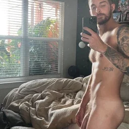 Photo by Nickplus33 with the username @Nickplus33, who is a verified user,  April 6, 2024 at 2:11 AM and the text says '#otter  #selfie #toned #hung #longdick #hairychest #beard'