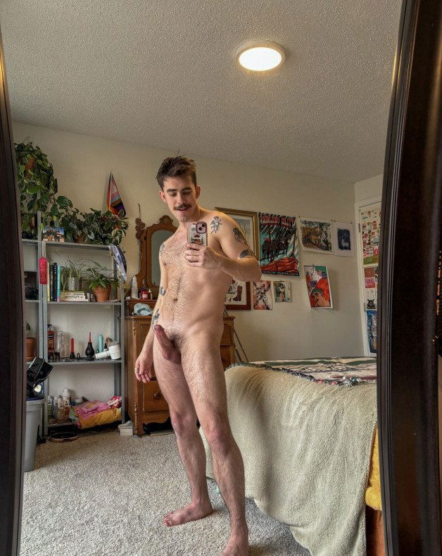 Photo by Nickplus33 with the username @Nickplus33, who is a verified user,  April 18, 2024 at 2:50 AM and the text says '#selfie #otter  #stache #ink #hairy #trimmed  #spear #balls'