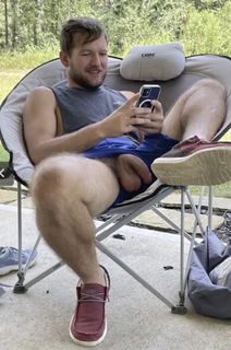 Photo by Nickplus33 with the username @Nickplus33, who is a verified user,  August 22, 2023 at 3:54 AM and the text says '#otter #manspread #hung #beard #balls #bigballs'