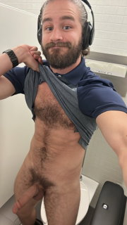 Photo by Nickplus33 with the username @Nickplus33, who is a verified user,  September 11, 2023 at 7:54 AM and the text says '#otter #beard #WC #stall #hairy #lean #hung #longdick'