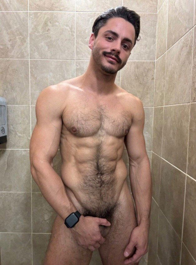 Photo by Nickplus33 with the username @Nickplus33, who is a verified user,  March 10, 2024 at 4:14 AM and the text says '#otter  #toned #hairy #stache #bush #shower'