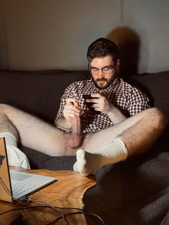 Photo by Nickplus33 with the username @Nickplus33, who is a verified user,  December 4, 2023 at 2:47 AM and the text says '#Forest #obsession #otter #specs #beard #hung #bating #bator #manspread #balls'