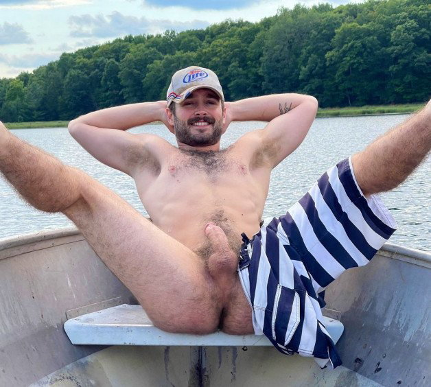 Photo by Nickplus33 with the username @Nickplus33, who is a verified user,  October 1, 2023 at 4:32 AM and the text says '#otter #caps #manspread #Forest #obsessiom #buttspread #hairyhole #outdoors'