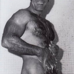 Photo by Nickplus33 with the username @Nickplus33, who is a verified user,  March 30, 2024 at 3:00 PM and the text says '#vintage #blackandwhite #daddy #hairy #muscled #hung #thickdick #shower #bush'