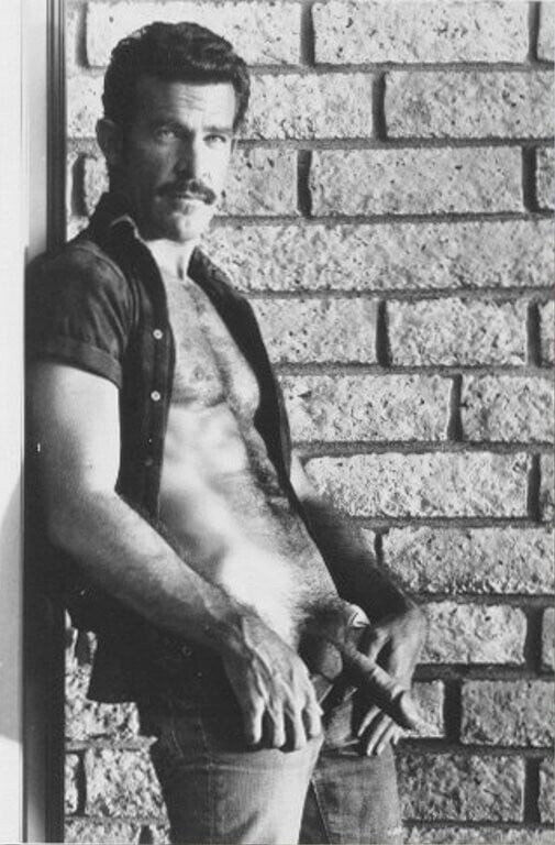 Photo by Nickplus33 with the username @Nickplus33, who is a verified user,  May 29, 2024 at 2:08 AM and the text says '#vintage #blackandwhite #dilf #stache #hairy #happytrail #hung #bush #balls #dimple #daddy'