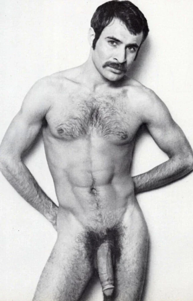 Photo by Nickplus33 with the username @Nickplus33, who is a verified user,  April 13, 2024 at 3:22 AM and the text says '#blackandwhite #vintage #hung #longdick #stache #hairychest #dilf'