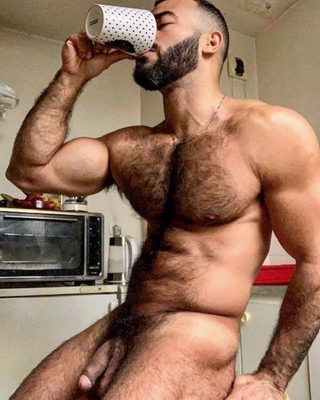 Photo by Nickplus33 with the username @Nickplus33, who is a verified user,  June 30, 2024 at 3:16 AM and the text says '#coffee #hairy #hung #bush #muscled #dilf #beard #chain #balls'