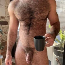 Photo by Nickplus33 with the username @Nickplus33, who is a verified user,  May 9, 2024 at 3:10 AM and the text says '#coffee #hairy #hung #thickdick #bush #toned #dilf'