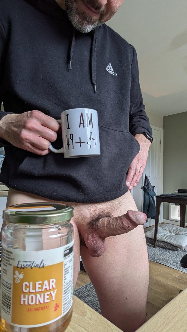 Photo by Nickplus33 with the username @Nickplus33, who is a verified user,  July 4, 2024 at 2:56 AM and the text says '#beard #spear #thickdick #trimmed  #daddy #coffee'