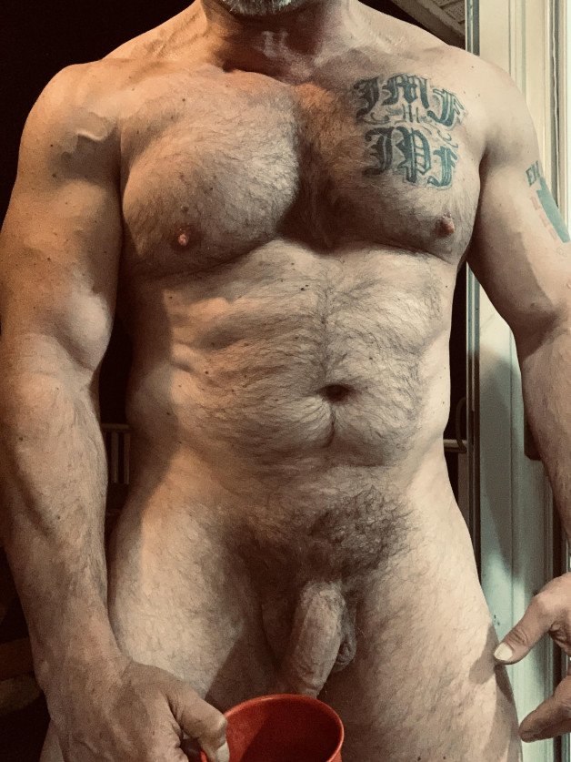 Photo by Nickplus33 with the username @Nickplus33, who is a verified user,  July 13, 2024 at 2:10 AM and the text says '#muscled #hairy #beefy #thickdick #bush #trimmed  #daddy #coffee'