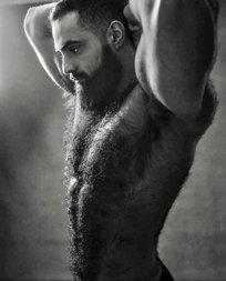 Photo by Nickplus33 with the username @Nickplus33, who is a verified user,  May 18, 2024 at 4:10 AM and the text says '#blackandwhite #hairy #beefy #bear #beard #dilf'