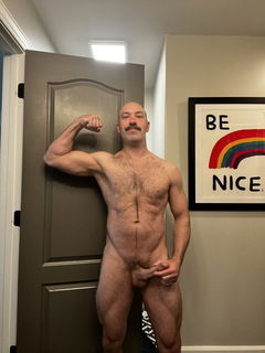 Photo by Nickplus33 with the username @Nickplus33, who is a verified user,  July 11, 2024 at 2:55 AM and the text says '#stache #daddy #toned #hairy #bald #hung #bush #spear'