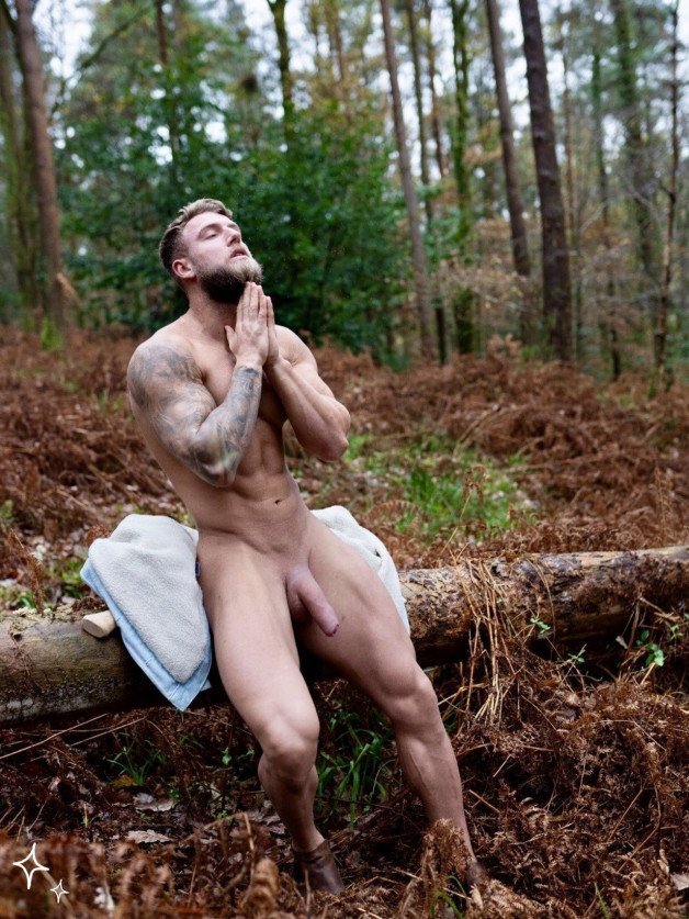 Photo by Nickplus33 with the username @Nickplus33, who is a verified user,  April 27, 2024 at 2:20 AM and the text says '#MattyGilbert #obsession #blondes #musled #beard #smooth #hung #massivecock #thickdick #uncut  #outdoors #ink'