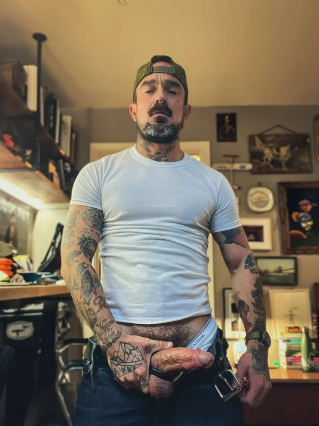 Photo by Nickplus33 with the username @Nickplus33, who is a verified user,  March 28, 2024 at 3:15 AM and the text says '#Maximus #obsession #caps #ink #beard #massivecock #thickdick #hung #fatcock #cockring #balls  #thickbush'