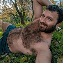 Photo by Nickplus33 with the username @Nickplus33, who is a verified user,  April 25, 2024 at 2:19 AM and the text says '#dilf #beard #outdoorcruising #outdoors #chain #hairy'