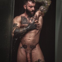 Photo by Nickplus33 with the username @Nickplus33, who is a verified user,  April 30, 2024 at 1:16 AM and the text says '#shower #hairy #dilf #beard #hung #trimmed  #ink #hairychest'