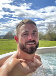 Photo by Nickplus33 with the username @Nickplus33, who is a verified user,  May 24, 2024 at 2:26 AM and the text says '#dilf #beard #outdoors #pool #hairy'