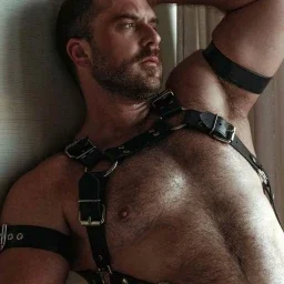Photo by Nickplus33 with the username @Nickplus33, who is a verified user,  April 8, 2024 at 1:46 AM and the text says '#harness #leather #hairy #beefy #scruff  #stache #dilf #bear'