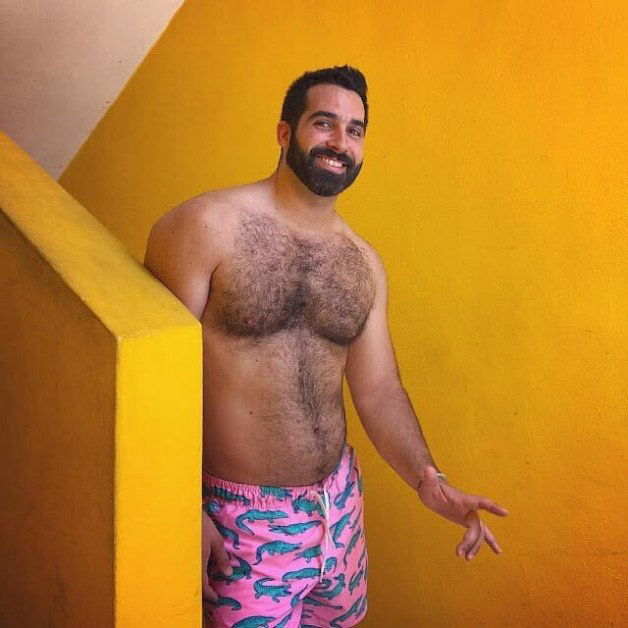 Photo by Nickplus33 with the username @Nickplus33, who is a verified user,  December 13, 2023 at 3:24 AM and the text says '#beefy #trunks #beard #dilf #hairy'