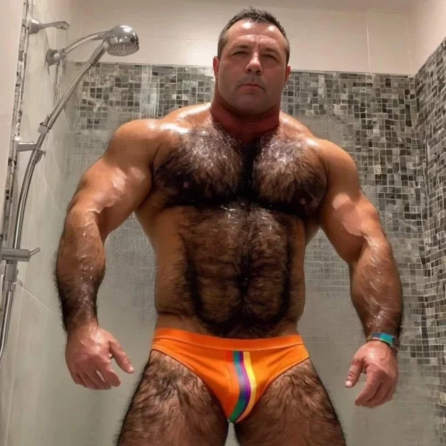 Photo by Nickplus33 with the username @Nickplus33, who is a verified user,  April 3, 2024 at 2:23 AM and the text says '#beefy #hairy #bear #daddy #dilf #bulge'