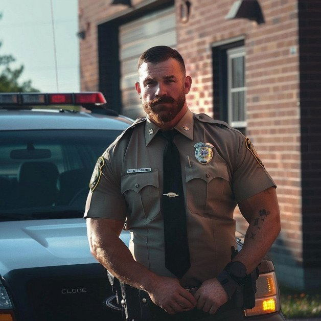 Photo by Nickplus33 with the username @Nickplus33, who is a verified user,  June 27, 2024 at 2:10 AM and the text says '#dilf #beefy #bear #beard #uniform'