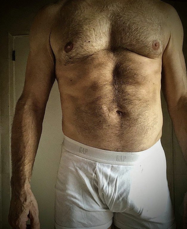 Photo by Nickplus33 with the username @Nickplus33, who is a verified user,  October 10, 2023 at 3:08 AM and the text says '#beefy #hairy #daddy #bulge #boxers #tightywhities'