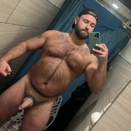 Photo by Nickplus33 with the username @Nickplus33, who is a verified user,  March 27, 2024 at 3:03 AM and the text says '#bear #beard #beefy #hairy #cockring #thickdick #chain #caps #bush #beercandick #youngdilf'