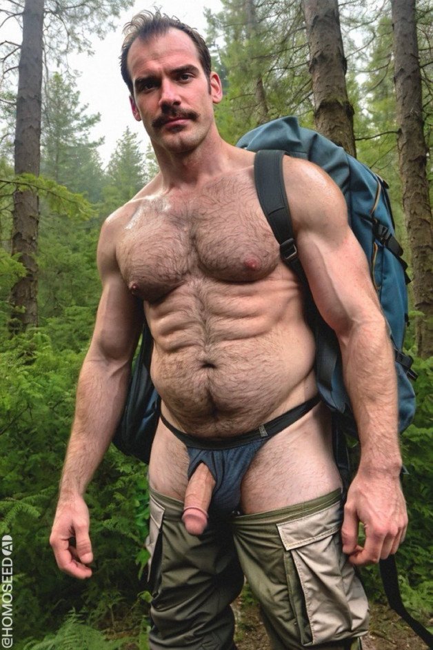Photo by Nickplus33 with the username @Nickplus33, who is a verified user,  February 18, 2024 at 4:24 AM and the text says '#outdoorcruising #dilf #stache #hairy #muscled #reveal #hung #thickdick'