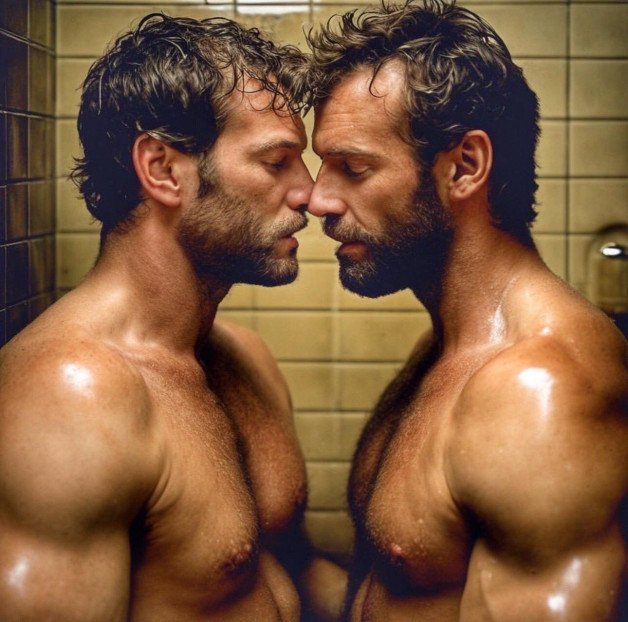 Photo by Nickplus33 with the username @Nickplus33, who is a verified user,  November 6, 2023 at 2:36 AM and the text says '#bromance #dilf #beard #daddy #shower #toned #muscled'