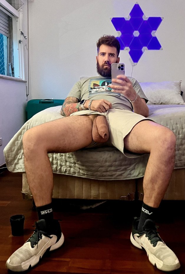 Photo by Nickplus33 with the username @Nickplus33, who is a verified user,  July 9, 2024 at 2:10 AM and the text says '#selfie #beard #hung #thickdick #massivecock #dilf #uncut  #balls #foreskin'