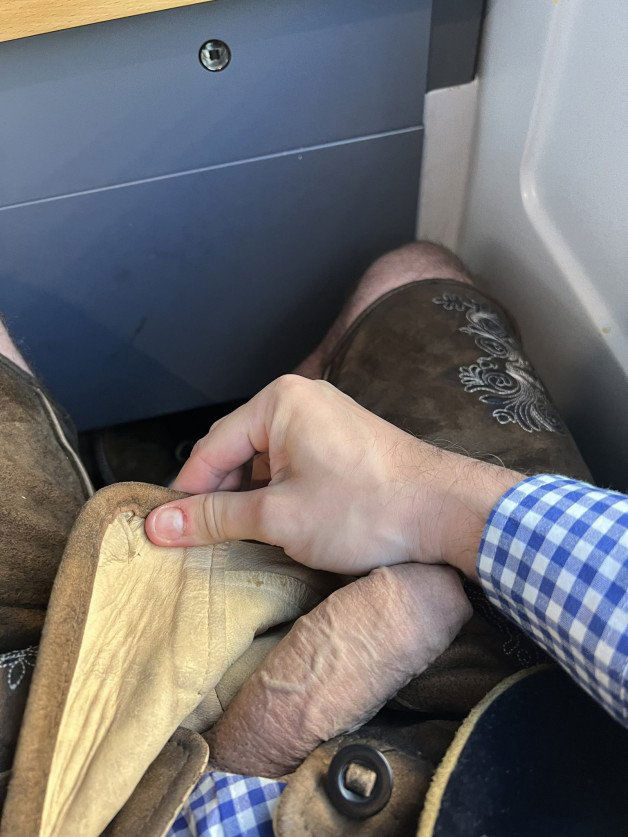Photo by Nickplus33 with the username @Nickplus33, who is a verified user,  October 2, 2023 at 6:52 AM and the text says '#lederhosen #bavaria #reveal #hung #thickdick #milehighclub #veiny #uncut'