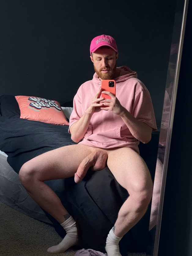 Photo by Nickplus33 with the username @Nickplus33, who is a verified user,  July 9, 2024 at 2:25 AM and the text says '#ginger  #otter  #hung #manspread  #massivecock #monstercock #longdick #veiny #balls #lowhangers #pink'