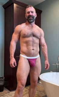 Photo by Nickplus33 with the username @Nickplus33, who is a verified user,  June 26, 2024 at 2:08 AM and the text says '#bulge #briefs #beard #toned #daddy #hairy'