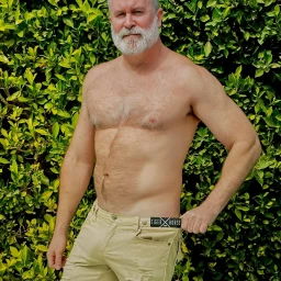 Photo by Nickplus33 with the username @Nickplus33, who is a verified user,  May 3, 2024 at 3:35 AM and the text says '#daddy #beefy #beard #granddaddy #hairy #outdoors'