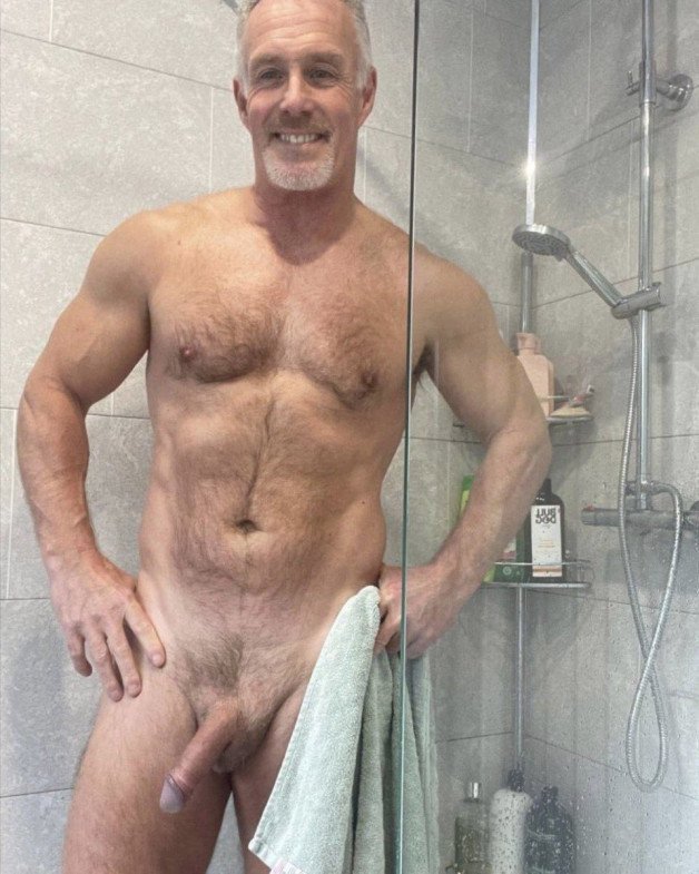 Photo by Nickplus33 with the username @Nickplus33, who is a verified user,  April 29, 2024 at 2:46 AM and the text says '#daddy #shower #hairy #beard #hung #longdick #hairychest'
