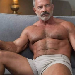 Photo by Nickplus33 with the username @Nickplus33, who is a verified user,  May 2, 2024 at 3:20 AM and the text says '#granddaddy #daddy #group tbd #hairychest #beard #AI'