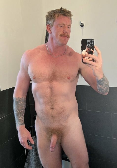 Photo by Nickplus33 with the username @Nickplus33, who is a verified user,  April 23, 2024 at 1:50 AM and the text says '#daddy #ginger #selfie #toned #chain #ink #thickbush #bush #stache'