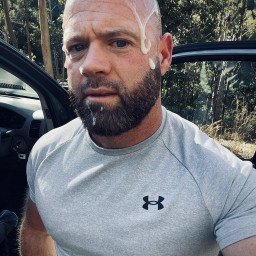 Photo by Nickplus33 with the username @Nickplus33, who is a verified user,  February 9, 2024 at 7:41 AM and the text says '#daddy #beard #bald #cummybeard #cumfacial #toned #cruising'