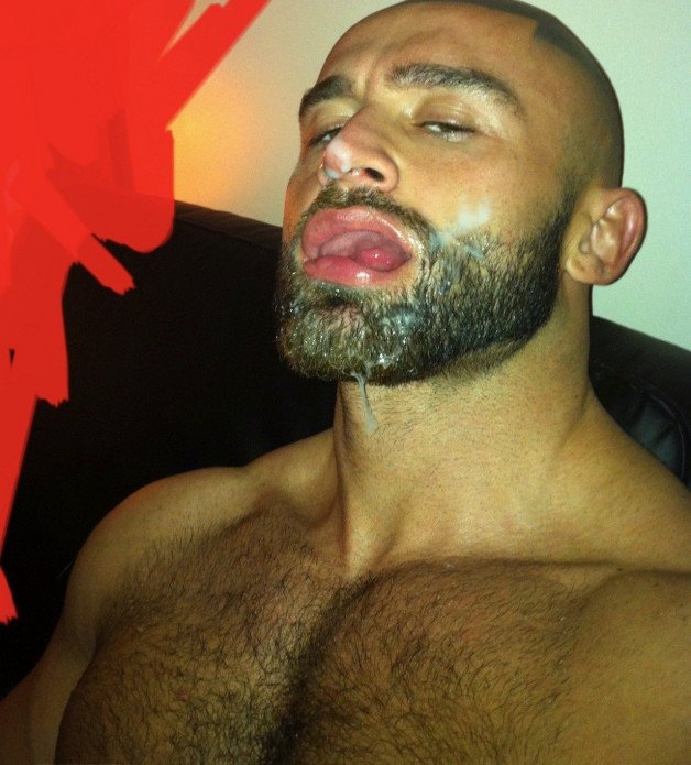 Photo by Nickplus33 with the username @Nickplus33, who is a verified user,  June 28, 2024 at 2:11 AM and the text says '#cum #cumfacial #cummybeard #hairy #trimmed  #dilf #beard #tongue #cumeater'