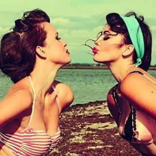 Photo by hotangel with the username @hotangel,  October 7, 2016 at 12:40 AM and the text says 'tap000:

Cute photo….where it came from I don’t know.

#pinupstyle #pinupgirls #pinups #50s #40s #redlips #rockabilly #rockabella #rockabillylife #cute #kissieface #vintage #vintagestyle'