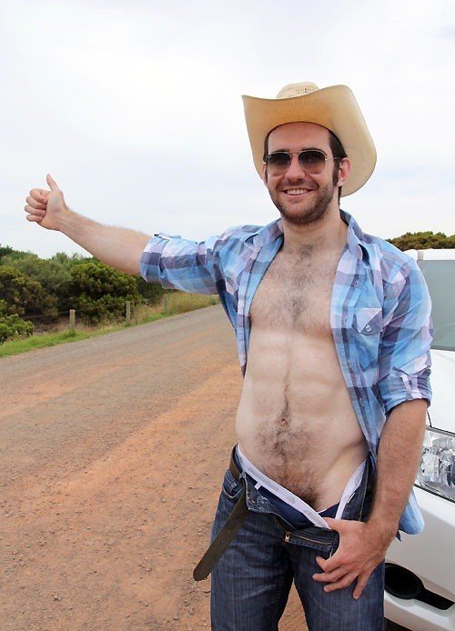 Photo by nicegaypics with the username @nicegaypics,  September 22, 2013 at 3:19 AM and the text says 'Can you give him a ride? #cowboy  #shirtless'