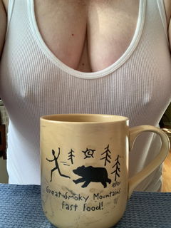 Photo by Katrina.fairbanks with the username @Katrinafairbanks, who is a verified user,  September 15, 2019 at 1:15 PM. The post is about the topic Amateurs and the text says 'No cum to drink, so I’ll make do with coffee'