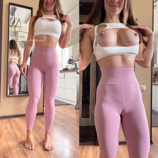 Photo by Caffiend with the username @Caffiend,  May 8, 2021 at 1:25 AM and the text says '#TaTas #CamelToe #Leggings'