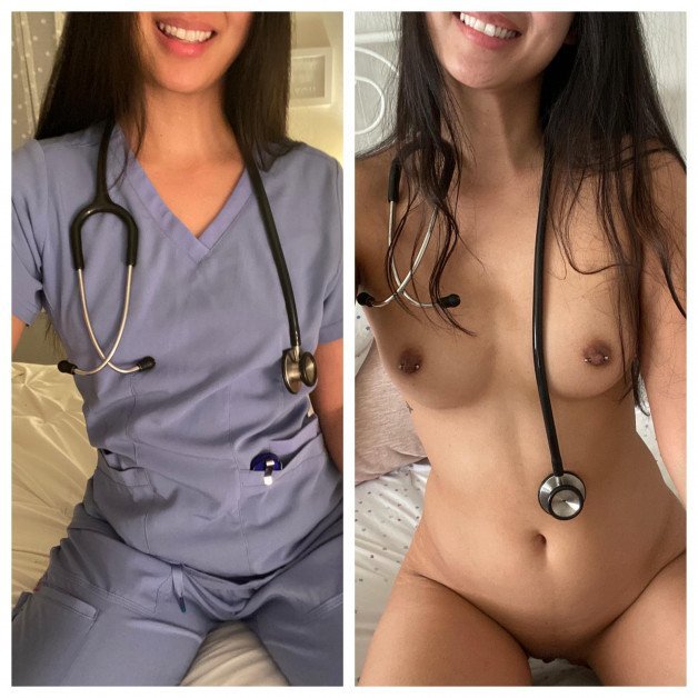 Photo by Caffiend with the username @Caffiend,  January 19, 2021 at 4:25 PM. The post is about the topic On and Off/Before and After and the text says '#OnAndOff #BeforeAndAfter #Scrubs #Nurses'