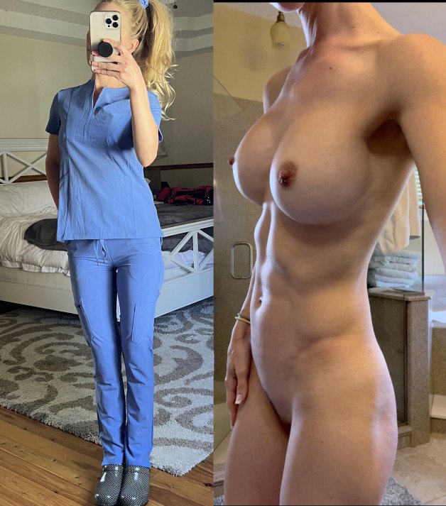 Photo by Caffiend with the username @Caffiend,  June 8, 2024 at 4:36 AM. The post is about the topic On and Off/Before and After and the text says '#OnAndOff #BeforeAndAfter #Scrubs
Love me some Nurses'